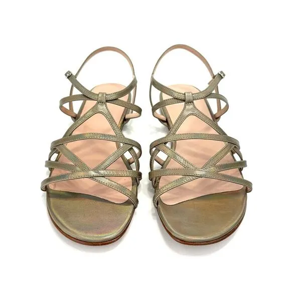 STUART WEITZMAN GOLD IRIDESCENT RAINBOW SHIMMERING LEATHER STRAPPY FLAT SANDAL
