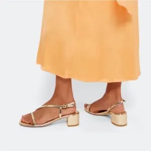 Stuart Weitzman Gold Soiree 35 Block Heel Strappy Sandals Size 6B