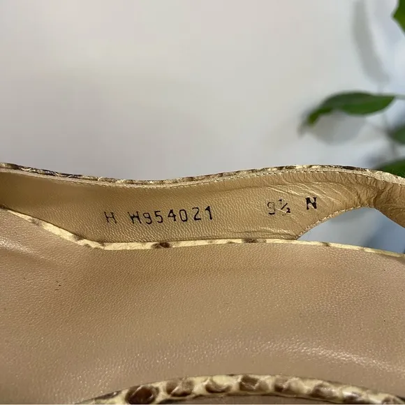 Stuart Weitzman Jean Snake Skin Embossed Leather Slingback Cork Wedge Sandals