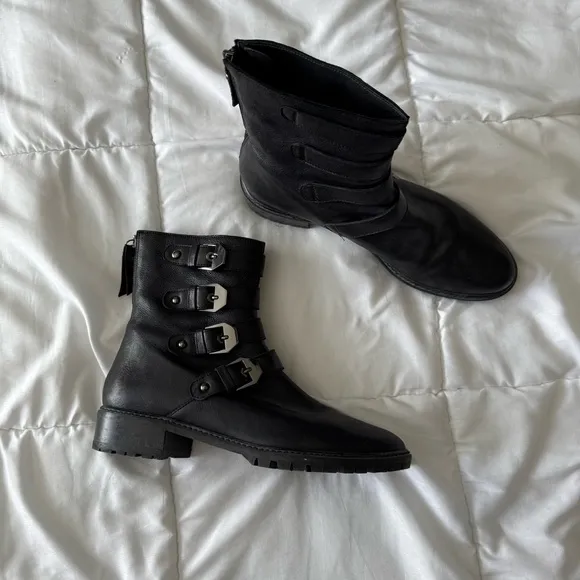Stuart Weitzman Jitterbug Black Moto Ankle Boots