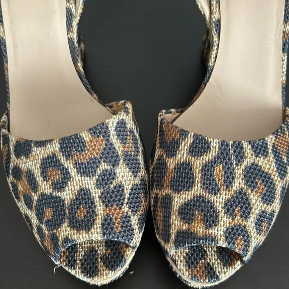 Stuart Weitzman Leopard Print Espadrilles Wedge Sandal Ankle Strap Sz 8.5