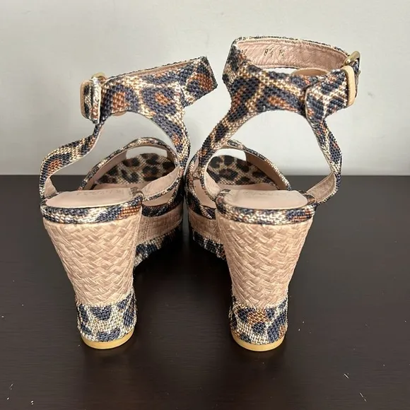 Stuart Weitzman Leopard Print Espadrilles Wedge Sandal Ankle Strap Sz 8.5