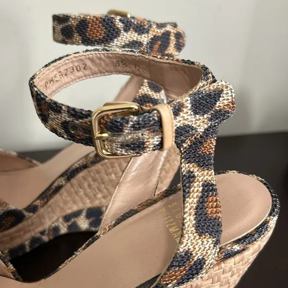 Stuart Weitzman Leopard Print Espadrilles Wedge Sandal Ankle Strap Sz 8.5