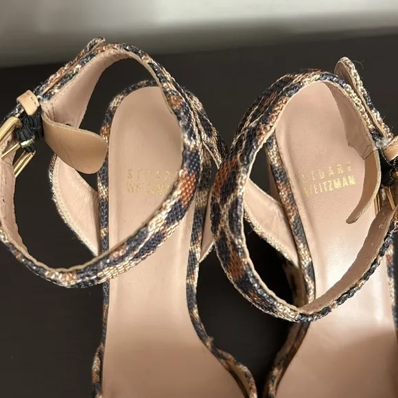 Stuart Weitzman Leopard Print Espadrilles Wedge Sandal Ankle Strap Sz 8.5