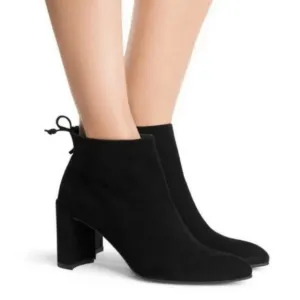 Stuart Weitzman Lofty Black Suede Block Heels Annkle Boots size 7.5 M