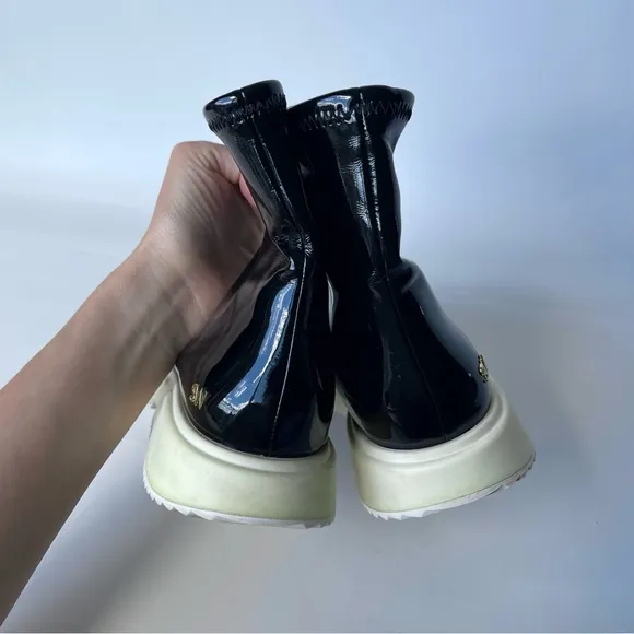 Stuart Weitzman Margo Patent Leather Sock Rain Booties High Top Sneakers