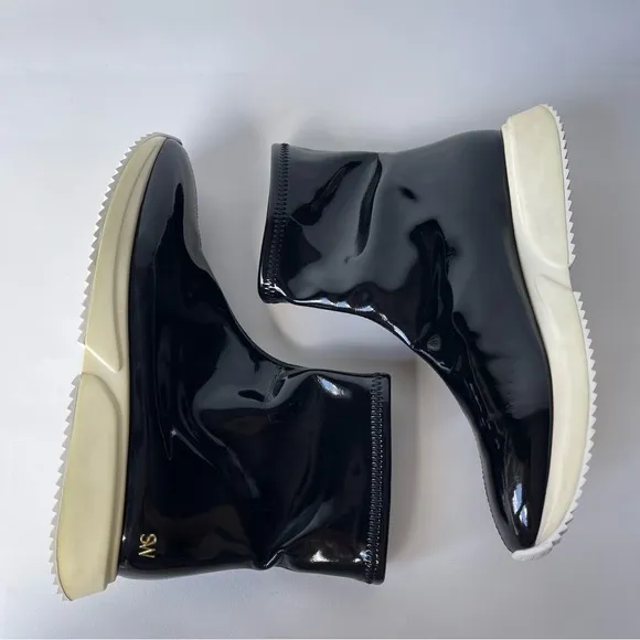 Stuart Weitzman Margo Patent Leather Sock Rain Booties High Top Sneakers