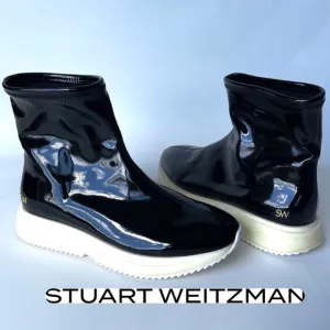 Stuart Weitzman Margo Patent Leather Sock Rain Booties High Top Sneakers