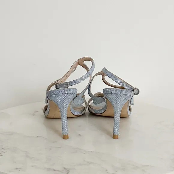Stuart Weitzman Mariposa 80 Open Toe Sandals Metallic Periwinkle Size 5.5