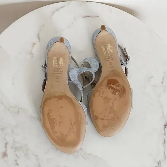 Stuart Weitzman Mariposa 80 Open Toe Sandals Metallic Periwinkle Size 5.5