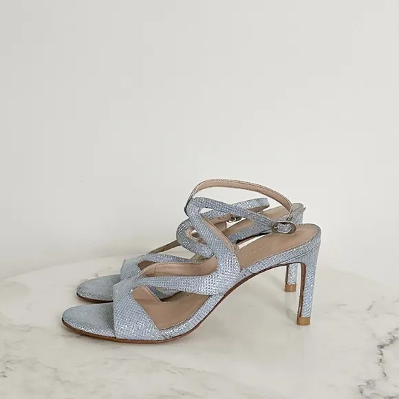 Stuart Weitzman Mariposa 80 Open Toe Sandals Metallic Periwinkle Size 5.5