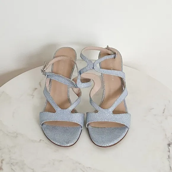 Stuart Weitzman Mariposa 80 Open Toe Sandals Metallic Periwinkle Size 5.5