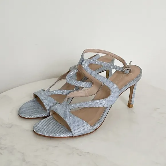 Stuart Weitzman Mariposa 80 Open Toe Sandals Metallic Periwinkle Size 5.5