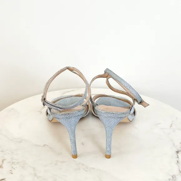 Stuart Weitzman Mariposa 80 Open Toe Sandals Metallic Periwinkle Size 9.5