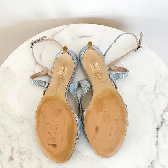 Stuart Weitzman Mariposa 80 Open Toe Sandals Metallic Periwinkle Size 9.5