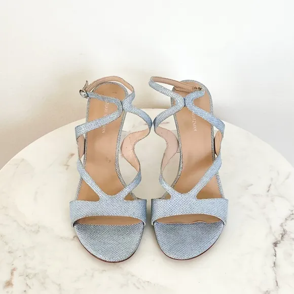 Stuart Weitzman Mariposa 80 Open Toe Sandals Metallic Periwinkle Size 9.5