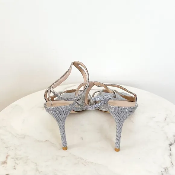 Stuart Weitzman Mariposa 80 Open Toe Sandals Metallic Silver Size 10