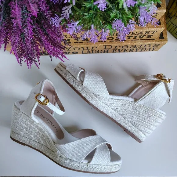 STUART WEITZMAN Mirela Canvas Wedge Espadrilles In White