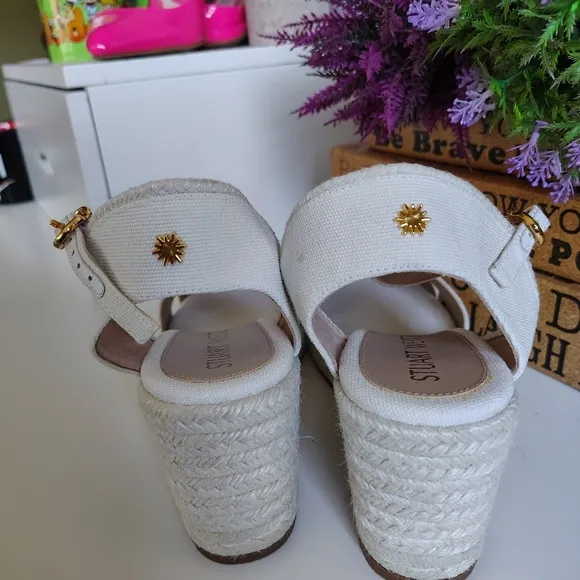 STUART WEITZMAN Mirela Canvas Wedge Espadrilles In White