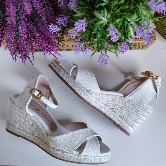 STUART WEITZMAN Mirela Canvas Wedge Espadrilles In White