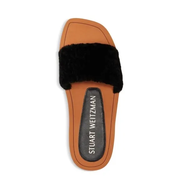 STUART WEITZMAN NEW Cammy Leather Slide Sandals Black Size 8 US 38.5 EU