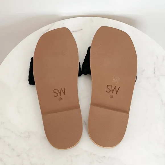 STUART WEITZMAN NEW Cammy Leather Slide Sandals Black Size 8 US 38.5 EU