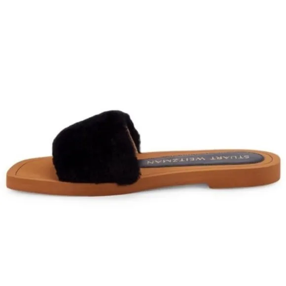 STUART WEITZMAN NEW Cammy Leather Slide Sandals Black Size 8 US 38.5 EU