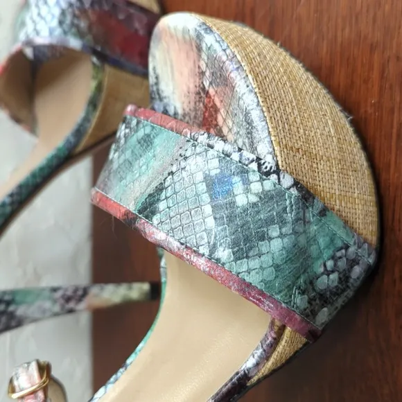 Stuart Weitzman “Onceover” Multi-Color Python Platform Heeled Sandals Size 7.5