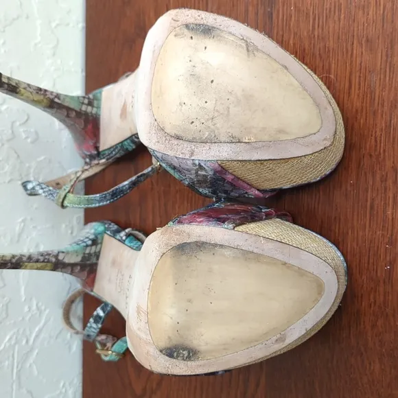 Stuart Weitzman “Onceover” Multi-Color Python Platform Heeled Sandals Size 7.5