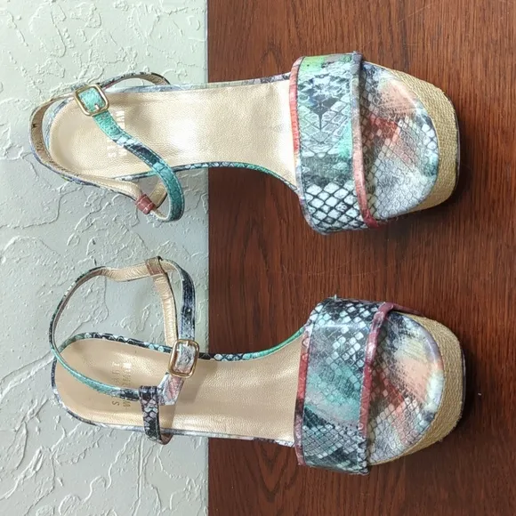 Stuart Weitzman “Onceover” Multi-Color Python Platform Heeled Sandals Size 7.5
