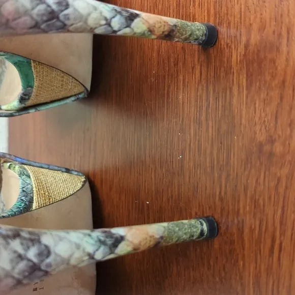 Stuart Weitzman “Onceover” Multi-Color Python Platform Heeled Sandals Size 7.5