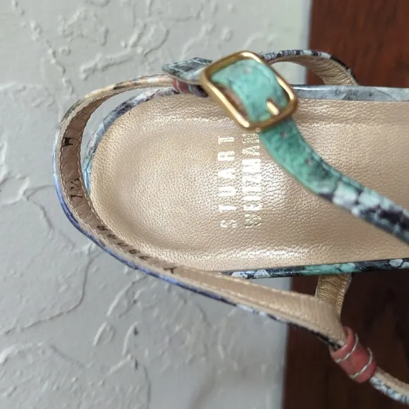 Stuart Weitzman “Onceover” Multi-Color Python Platform Heeled Sandals Size 7.5