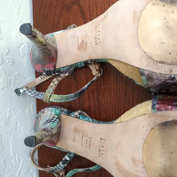Stuart Weitzman “Onceover” Multi-Color Python Platform Heeled Sandals Size 7.5