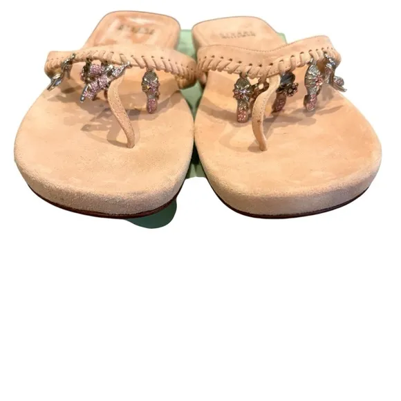 STUART WEITZMAN Pink Suede Thong Charm, Sz 8