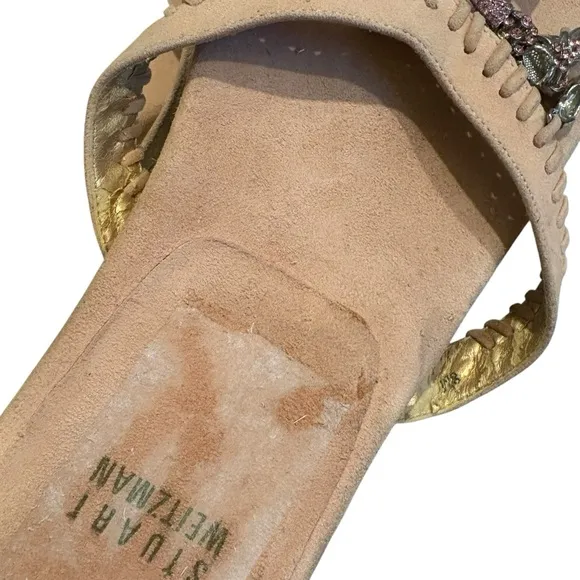 STUART WEITZMAN Pink Suede Thong Charm, Sz 8