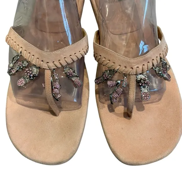 STUART WEITZMAN Pink Suede Thong Charm, Sz 8