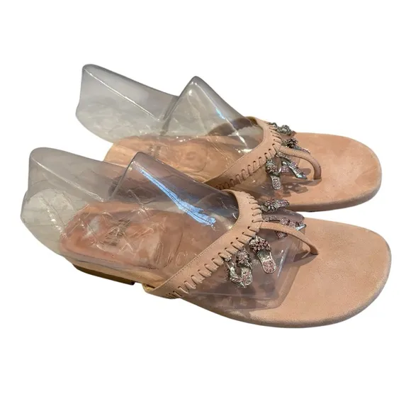 STUART WEITZMAN Pink Suede Thong Charm, Sz 8
