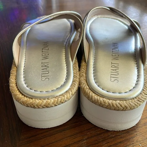 Stuart Weitzman Roza Lift Leather Silver Slide Sandals Size 6B