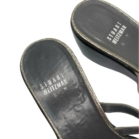 Stuart Weitzman Sandals Women's 8 US Metallic Gold Brown Leather Studded Vintage