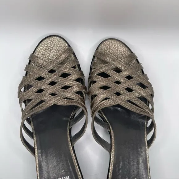 Stuart Weitzman Sandals Women's 8 US Metallic Gold Brown Leather Studded Vintage