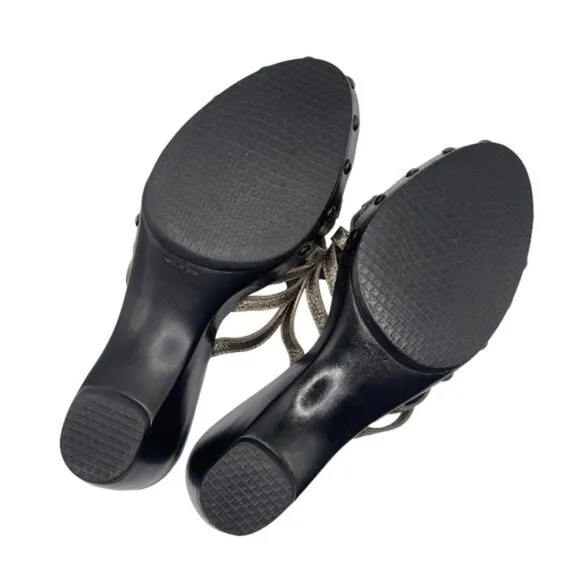 Stuart Weitzman Sandals Women's 8 US Metallic Gold Brown Leather Studded Vintage