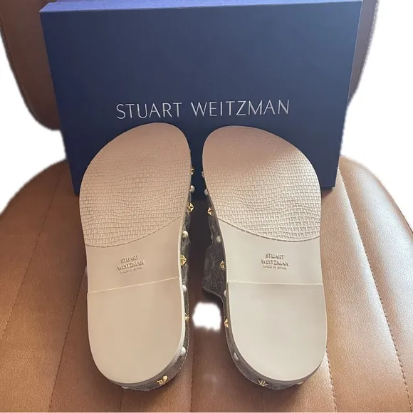 Stuart Weitzman Sandbar Embellished Leather Sandals Size 7.5