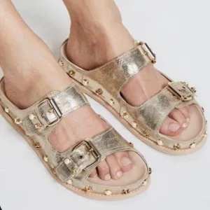 Stuart Weitzman Sandbar Embellished Leather Sandals Size 7.5