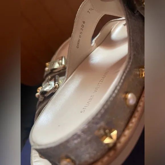 Stuart Weitzman Sandbar Embellished Leather Sandals Size 7.5