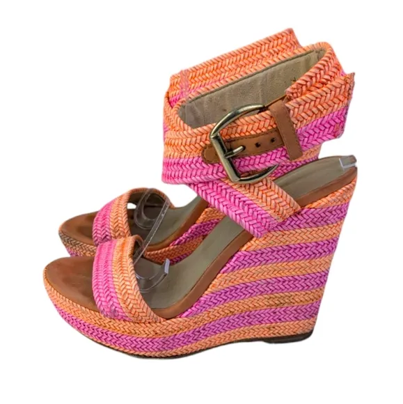 Stuart Weitzman Sherbert Laniard Wedge Sandals GUC $470 Size 6M   S3332