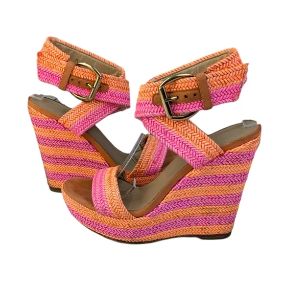 Stuart Weitzman Sherbert Laniard Wedge Sandals GUC $470 Size 6M   S3332