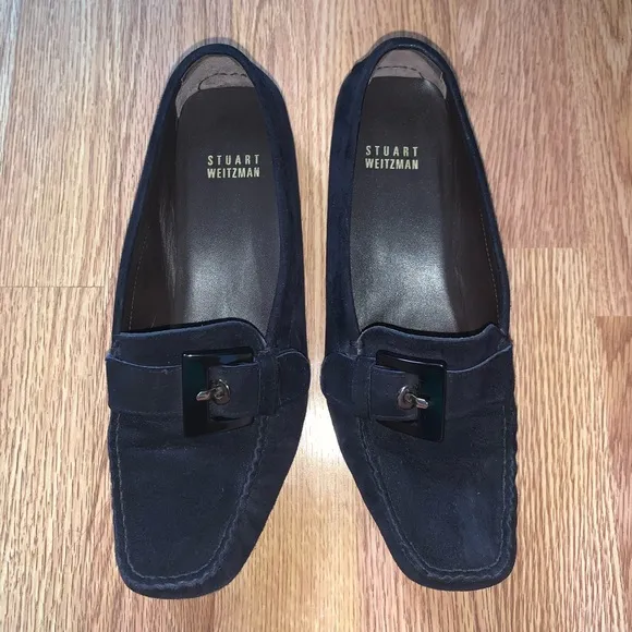 Stuart Weitzman Slip On Suede Loafers Dark Blue