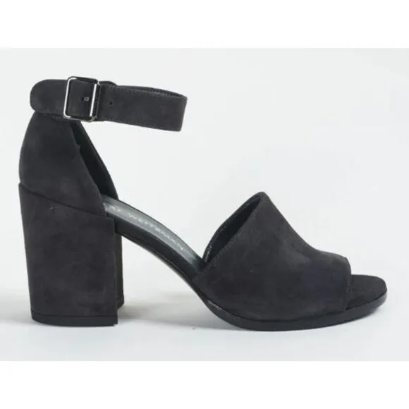 Stuart Weitzman Soho Gal Gray Suede Leather Ankle Strap Block Heel Sandals 5.5 M