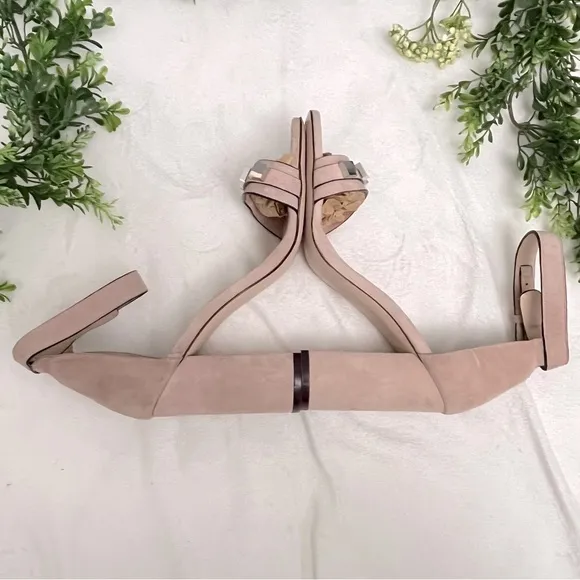 Stuart Weitzman  Suede Studded Accent  Desert Rose Nude Block Heel Sandals 9.5