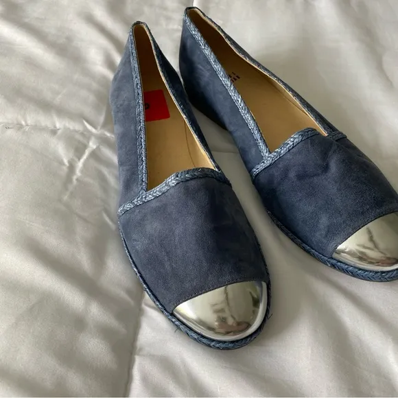 Stuart Weitzman Tipadrille Blue Jean Mirror Toe Espadrilles Flats